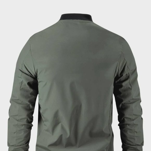 Dark Green Casual Men's Bomber Jacket - Picture 3 of 6